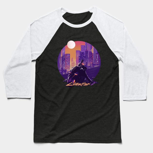 Cyberpunk City Baseball T-Shirt by Anniko_story